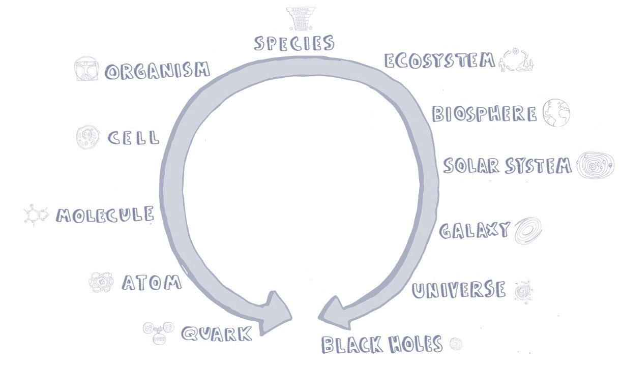 Hand-drawn circular chart: the same scales arranged around a loop.
